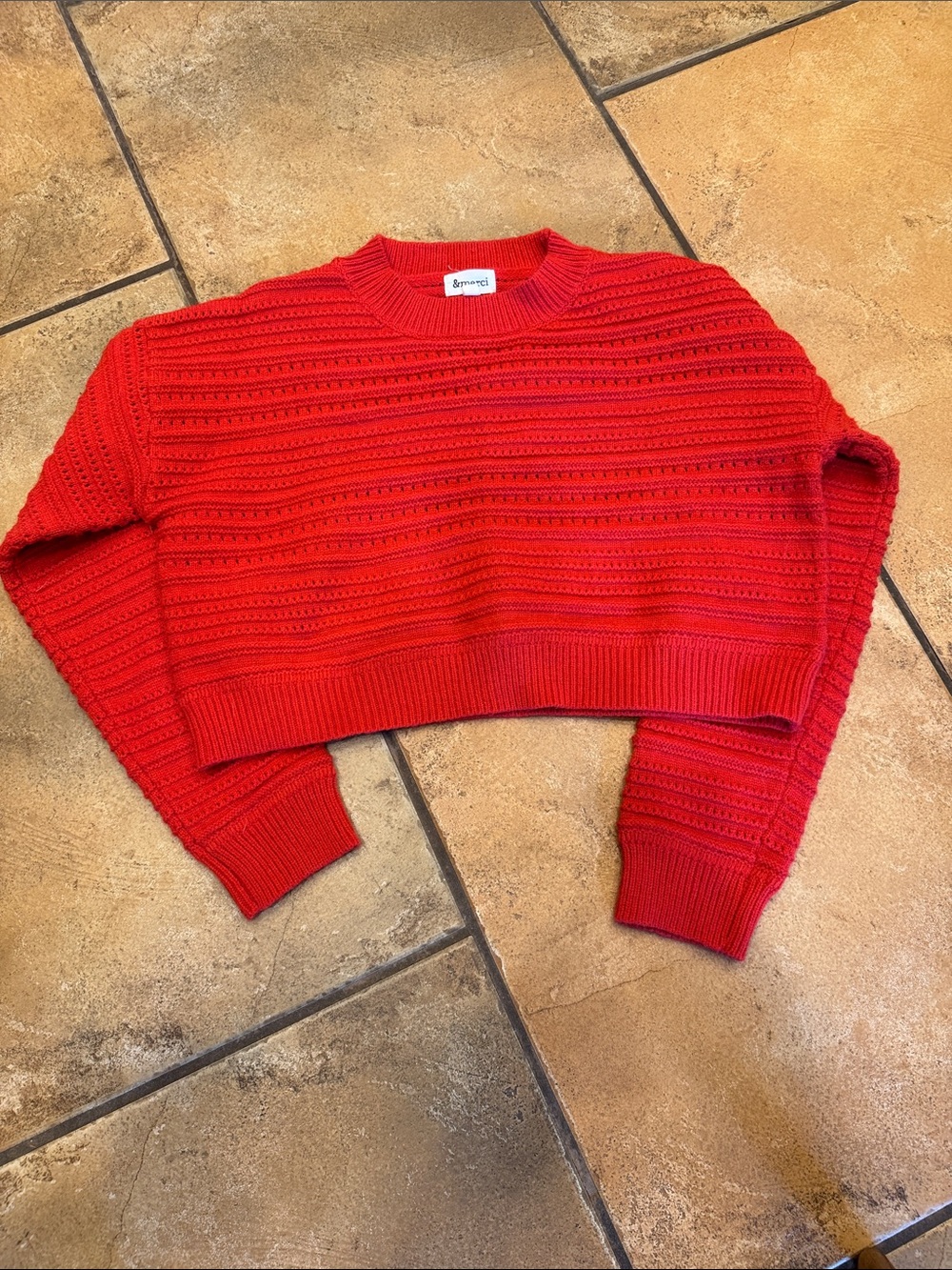 Cropped Red Knit Crewneck Sweater - Unknown Brand